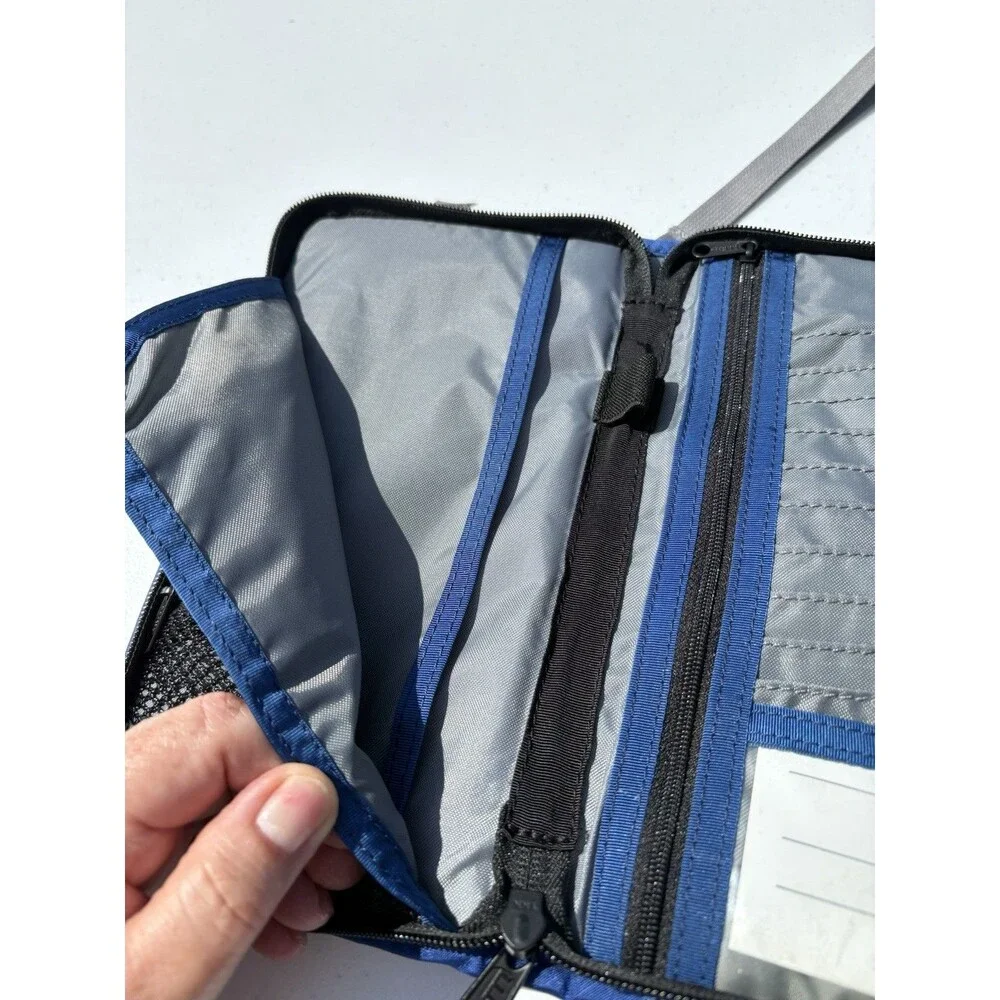 LL Bean Wallet Organizer Wristlet Blue Passport Travel Zip Around Nylon